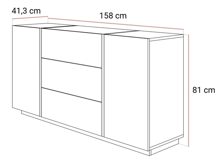 Dwudrzwiowa komoda 158 cm z trzema szufladami Lunelie kaszmir połysk