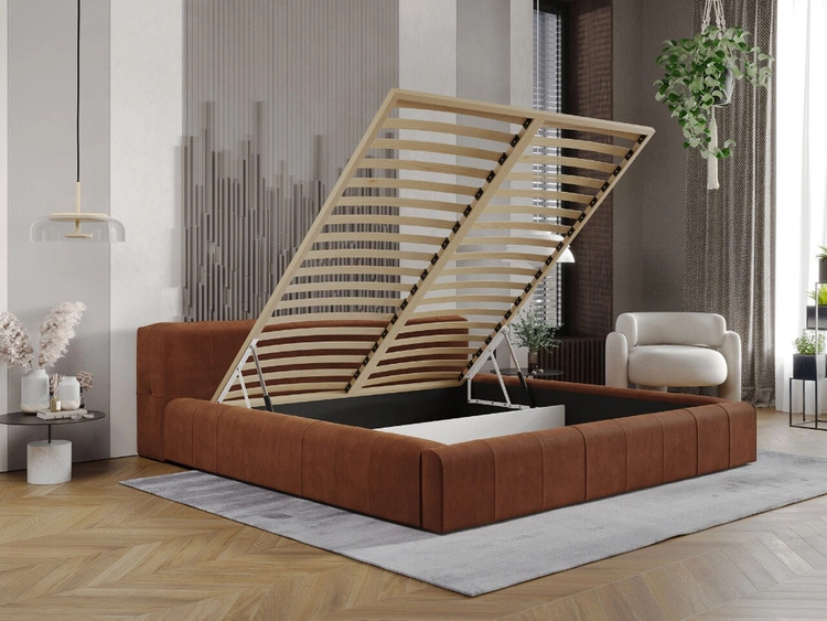 Łóżko tapicerowane z pojemnikiem i stelażem 180x200 Lipari Brązowy