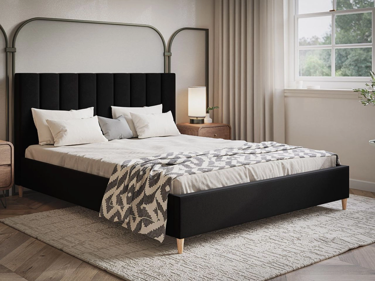 Łóżko tapicerowane ze stelażem 120x200 Snazi Czarne