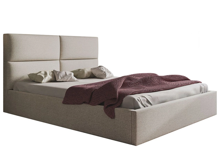 Łóżko tapicerowane z pojemnikiem i stelażem 140x200 Marad beżowe