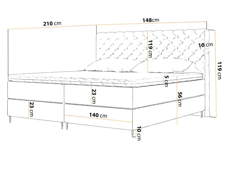 Łóżko kontynentalne z pojemnikiem na pościel 140x200 Bergamo brązowe