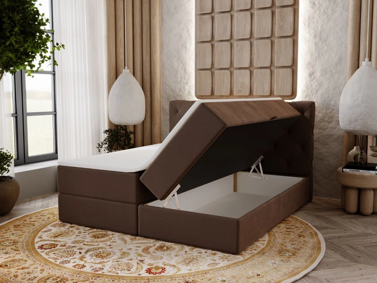 Łóżko kontynentalne z pojemnikiem na pościel 160x200 Napoli Brązowe