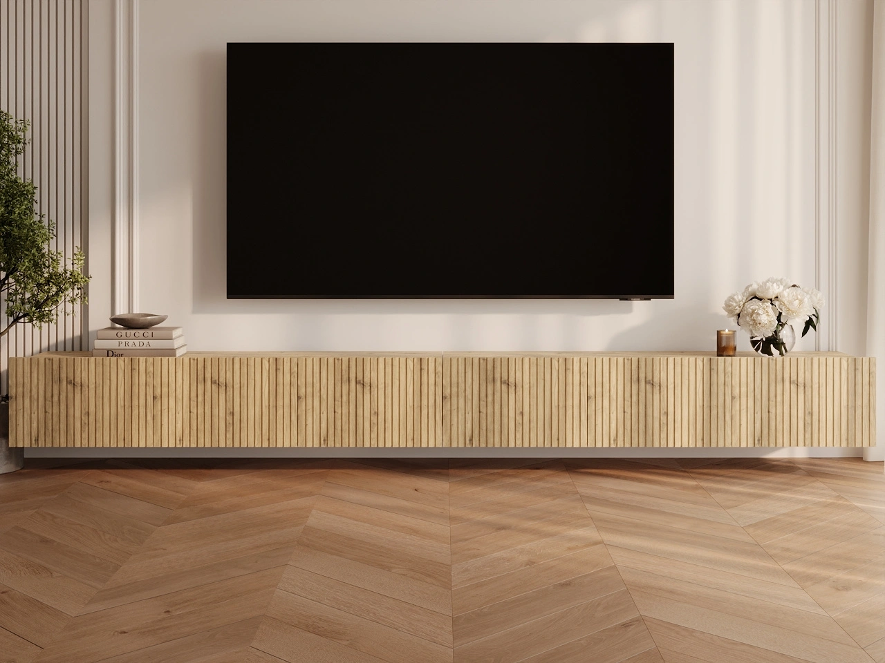Zestaw szafek pod telewizor z drzwiczkami 300 cm Kioto Dąb Artisan