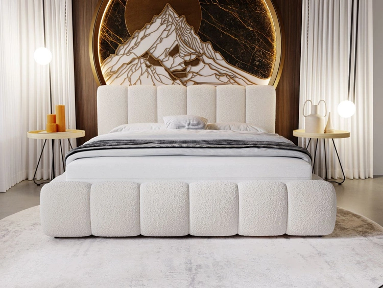 Łóżko tapicerowane bez pojemnika ze stelażem 160x200 Cloud w tkaninie bouclé Beżowe