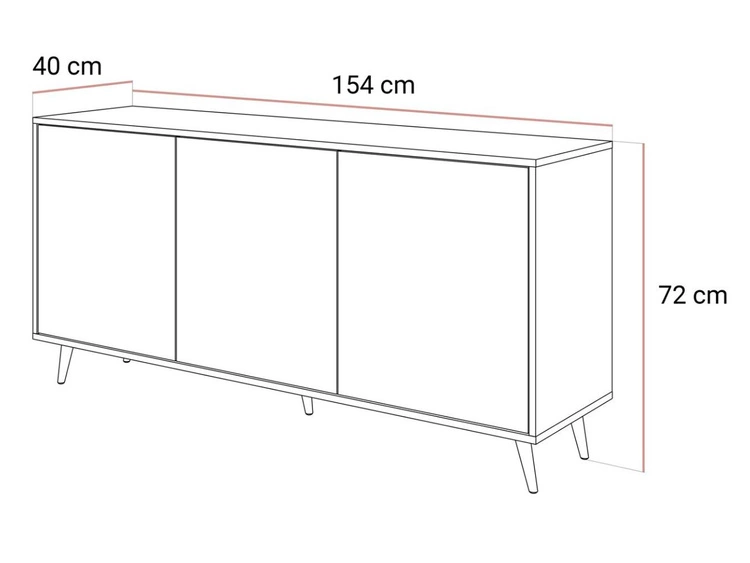 Trzydrzwiowa komoda 154 cm w stylu glamour na czarnych nogach Vivance kaszmir połysk