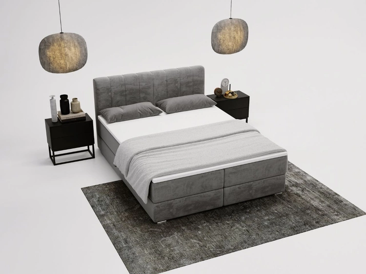 Łóżko kontynentalne z pojemnikami na pościel 120x200 Forte Szare