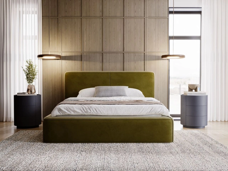 Łóżko tapicerowane z pojemnikiem i stelażem 180x200 Amaro Zielone
