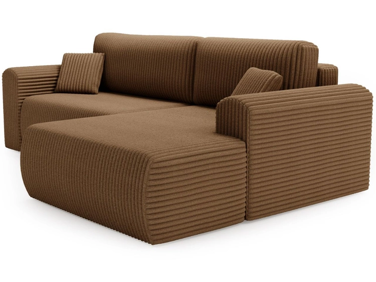 Narożnik z funkcją spania i pojemnikiem Belvio prawy Brązowy