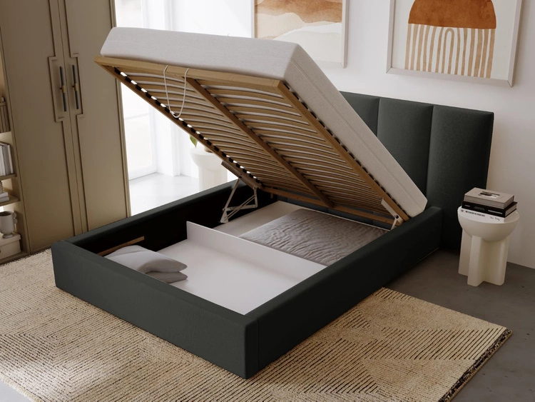 Łóżko tapicerowane z pojemnikiem i stelażem 140x200 cm Lizbona Czarne