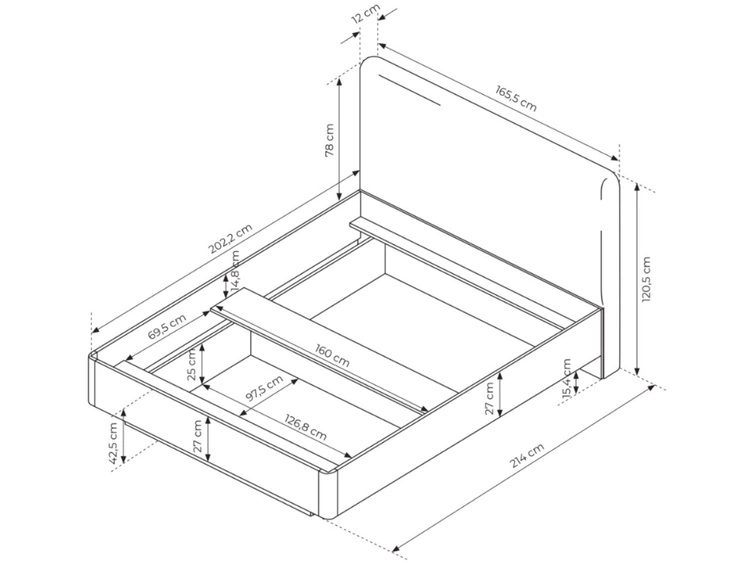 Łóżko drewniane z pojemnikiem na pościel 160x200 Latina Beżowe