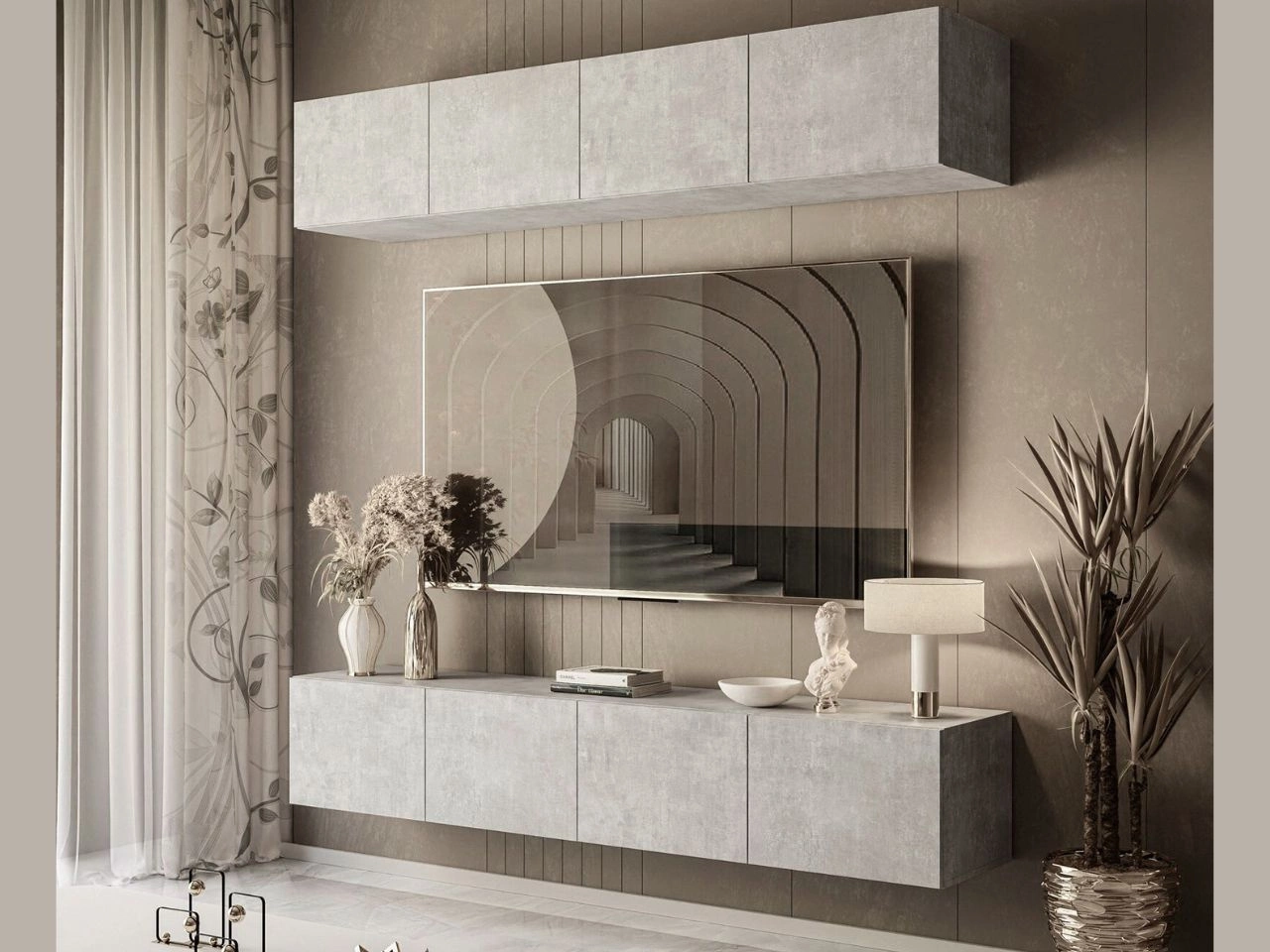 Wisząca meblościanka do salonu Nodoo Beton