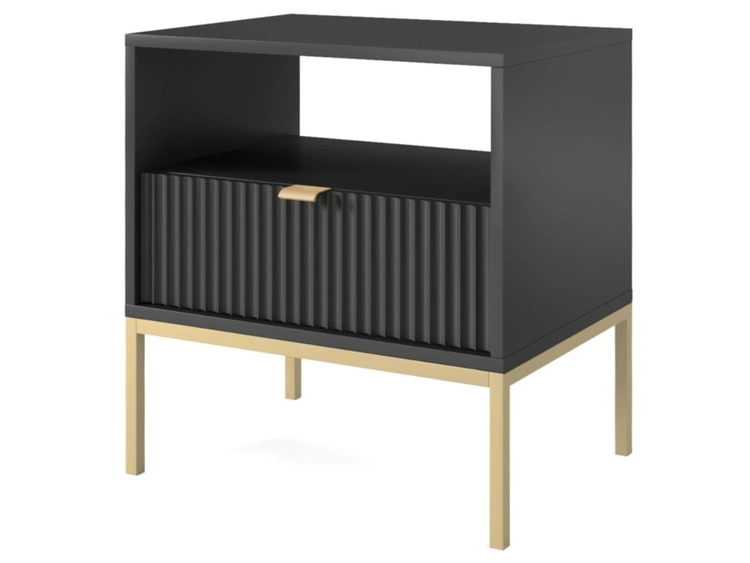 Stolik nocny z szufladą Amber czarny na złotych nogach