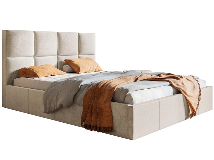 Łóżko tapicerowane z pojemnikiem i stelażem 160x200 Malo beżowe