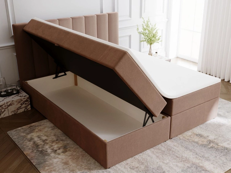 Łóżko kontynentalne z pojemnikiem na pościel 140x200 Mocca Brązowe