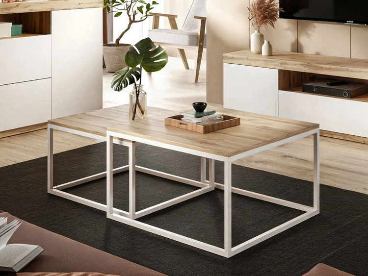 Zestaw mebli do salonu w loftowym stylu Asumi Biały i dąb wotan