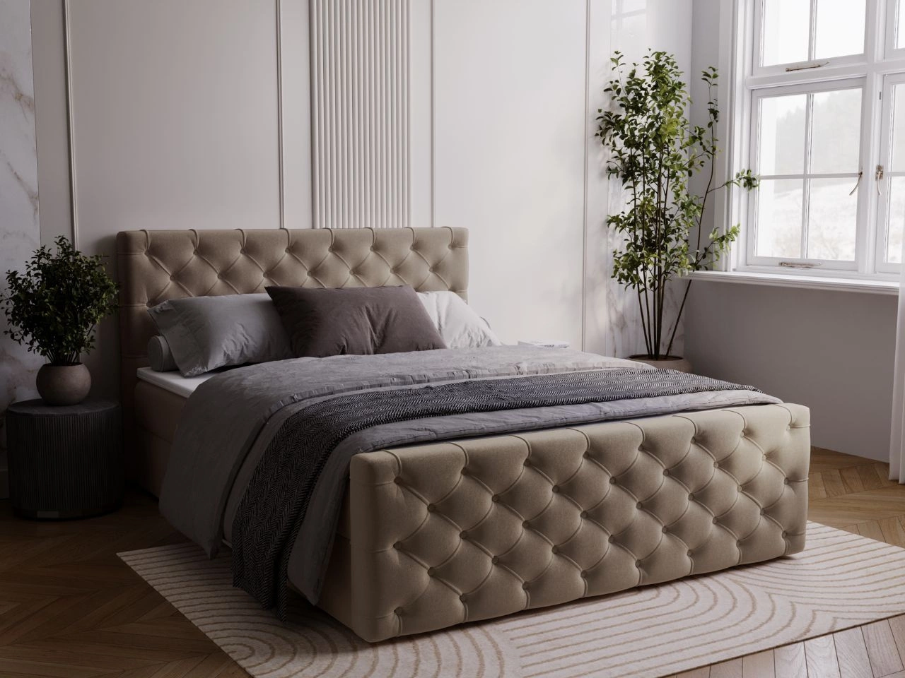 Łóżko kontynentalne z pojemnikiem na pościel 180x200 Montego Brązowe