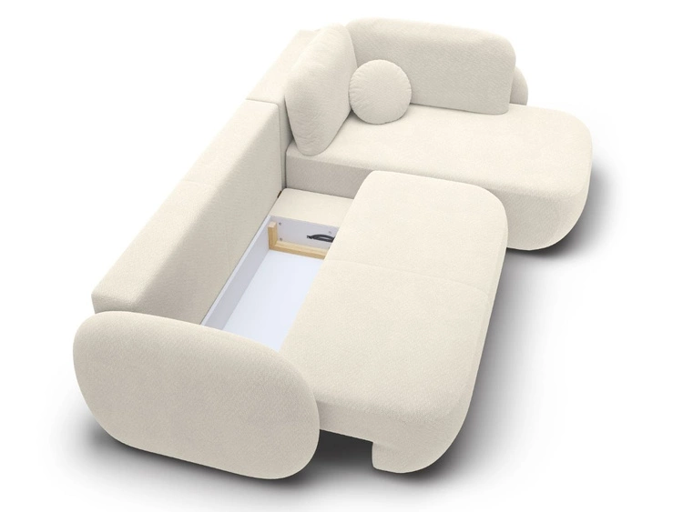 Narożnik z funkcją spania i pojemnikiem Prawy Carino Kremowy