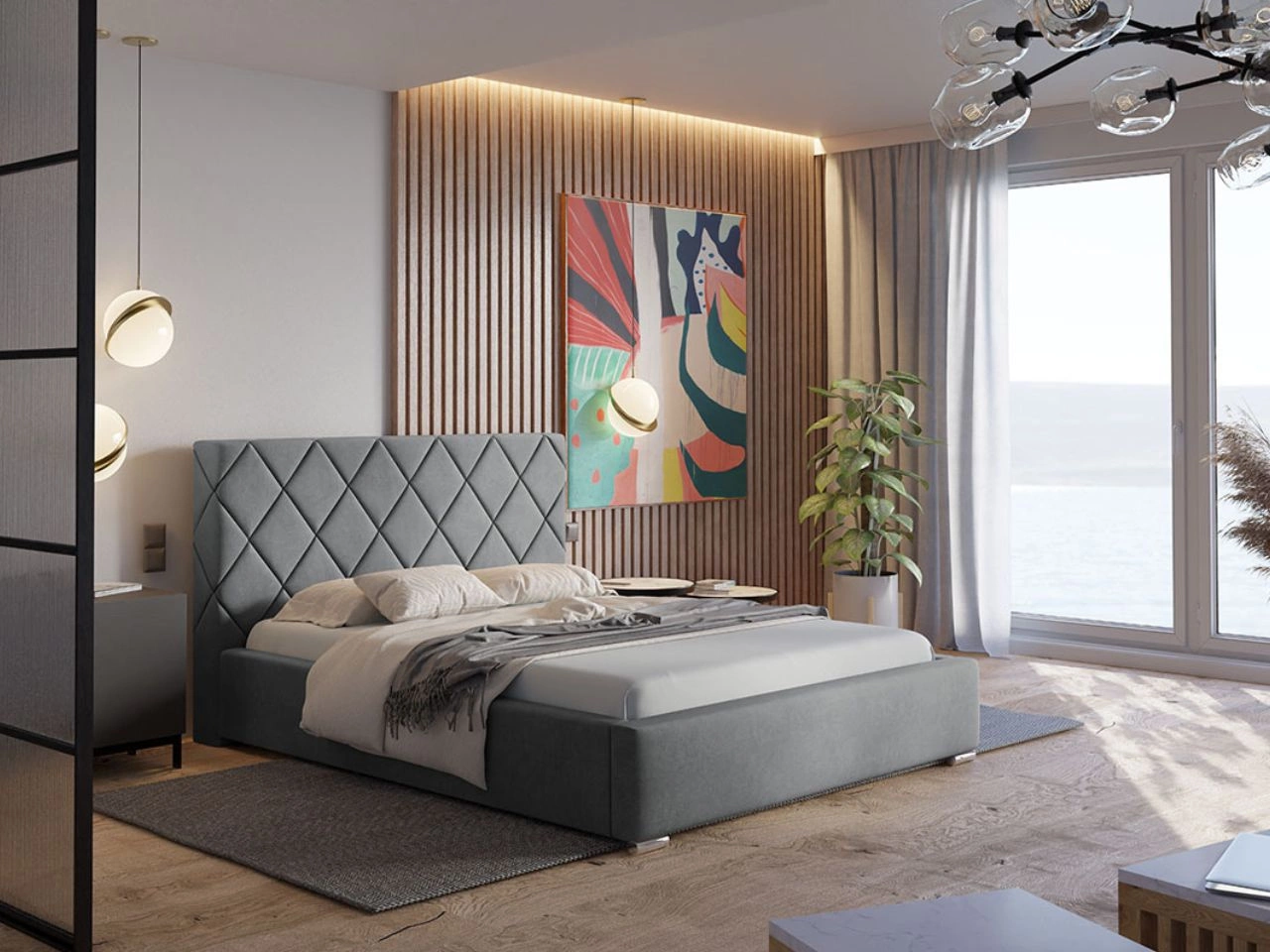 Łóżko tapicerowane z pojemnikiem i stelażem 120x200 Taranto Szare