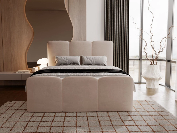 Łóżko kontynentalne z pojemnikiem na pościel 120x200 Campi Beżowe