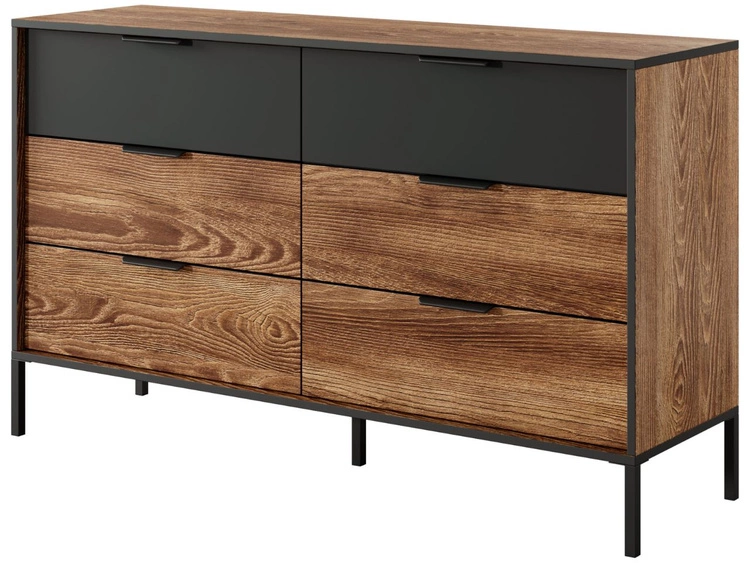 Komoda z 6 szufladami Montreal Brązowa, Czarna