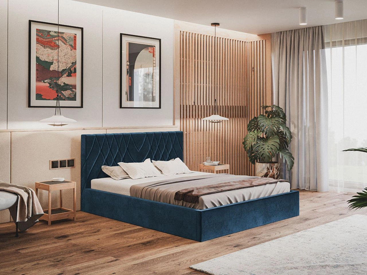 Łóżko tapicerowane z pojemnikiem i stelażem 180x200 Andri granat