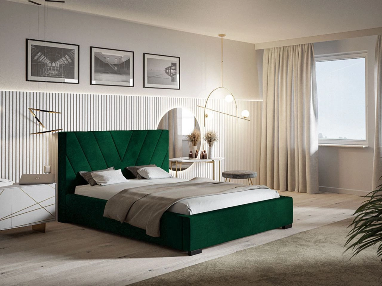 Łóżko tapicerowane z pojemnikiem i stelażem 120x200 Tivoli Ciemnozielone