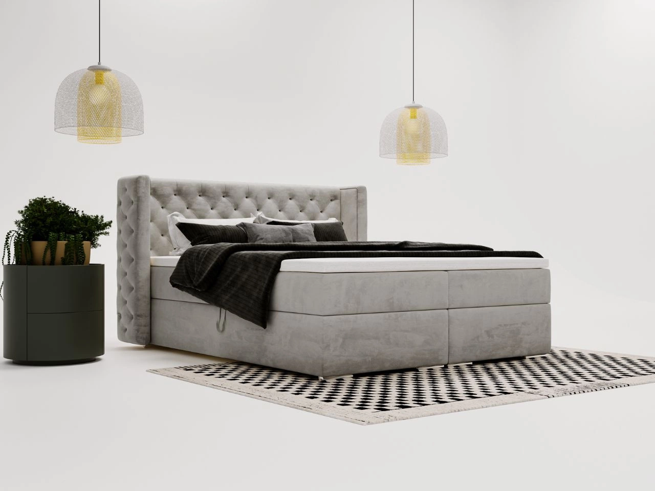 Łóżko kontynentalne z pojemnikiem na pościel 120x200 cm Lion Szare