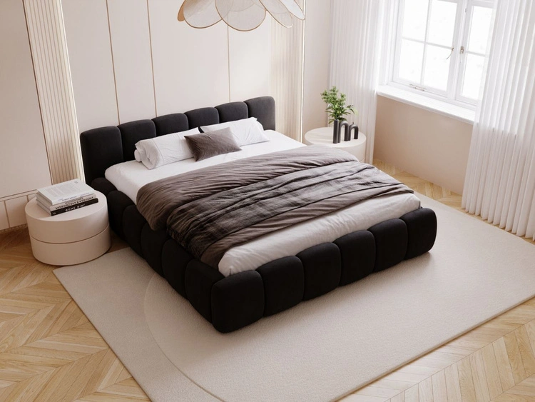 Łóżko tapicerowane z pojemnikiem i stelażem 160x200 Cloud Low czarne
