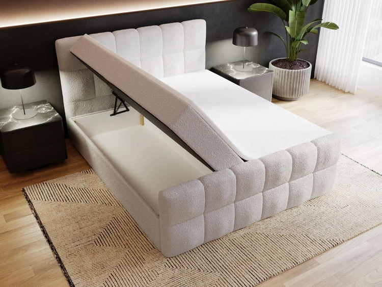 Łóżko kontynentalne z pojemnikiem na pościel 140x200 Alicante w tkaninie bouclé Szare