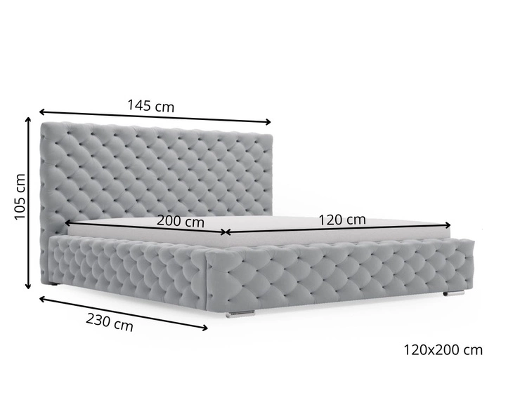 Łóżko tapicerowane z pojemnikiem i stelażem 120x200 Astra Szary