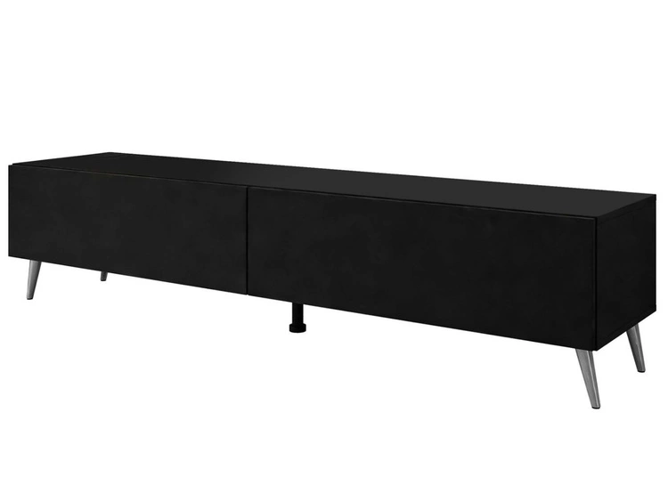 Szafka RTV dwudrzwiowa na srebrnych nóżkach 175 cm z oświetleniem LED Sorelle Czarny mat