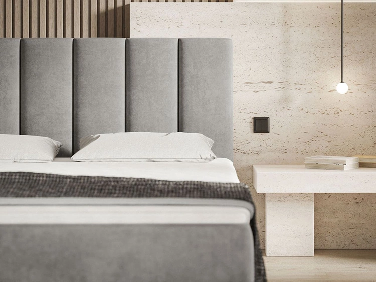 Łóżko kontynentalne z pojemnikiem na pościel 140x200 Cascada ciemnoniebieskie