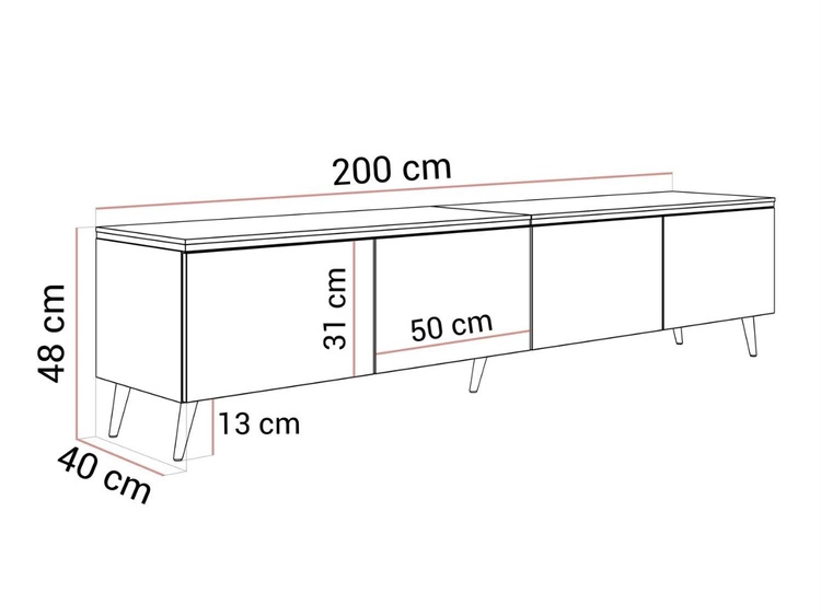 Szafka RTV czterodrzwiowa w stylu glamour z oświetleniem LED Celle kaszmir mat