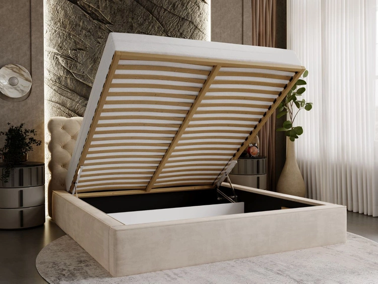 Łóżko tapicerowane z pojemnikiem i stelażem 140x200 Apollo Beżowe