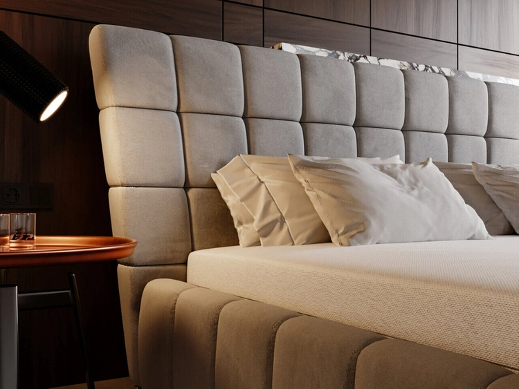 Łóżko tapicerowane z pojemnikiem i stelażem 160x200 cm Paris Szare