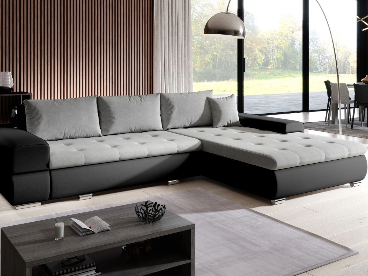 Narożnik L uniwersalny z funkcją spania i pojemnikiem Sonia Szary, Czarny