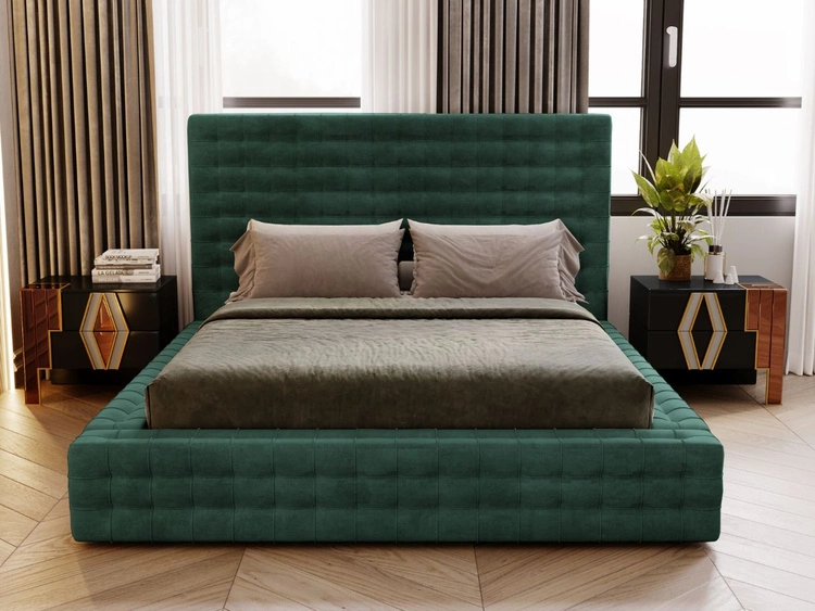 Łóżko tapicerowane z pojemnikiem i stelażem 140x200 Barbados Zielone