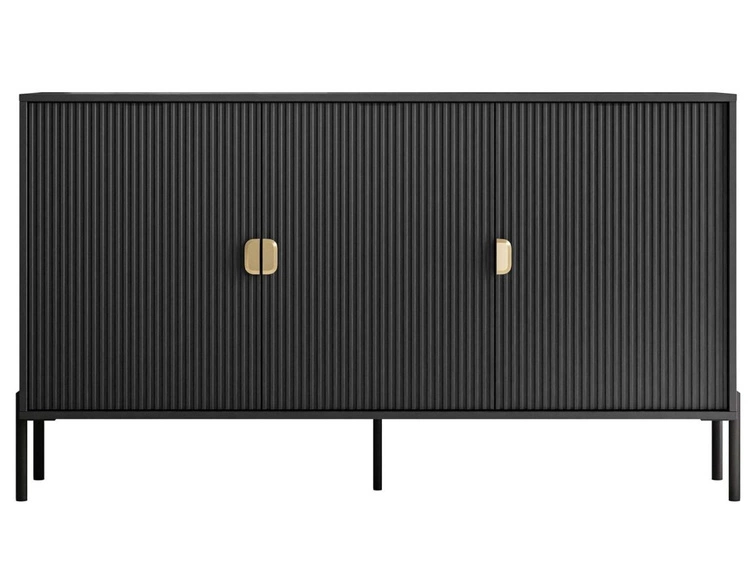 Komoda trzydrzwiowa szeroka, ze złotymi uchwytami Orlean czarny mat