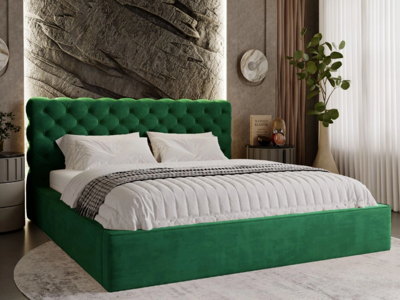 Łóżko tapicerowane z pojemnikiem i stelażem 140x200 Apollo Zielone