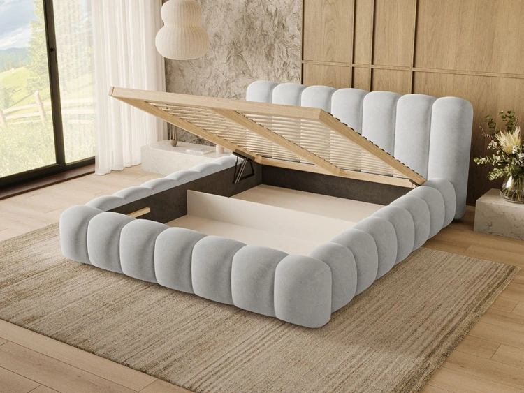 Łóżko tapicerowane z pojemnikiem i stelażem 160x200 Averia Szary