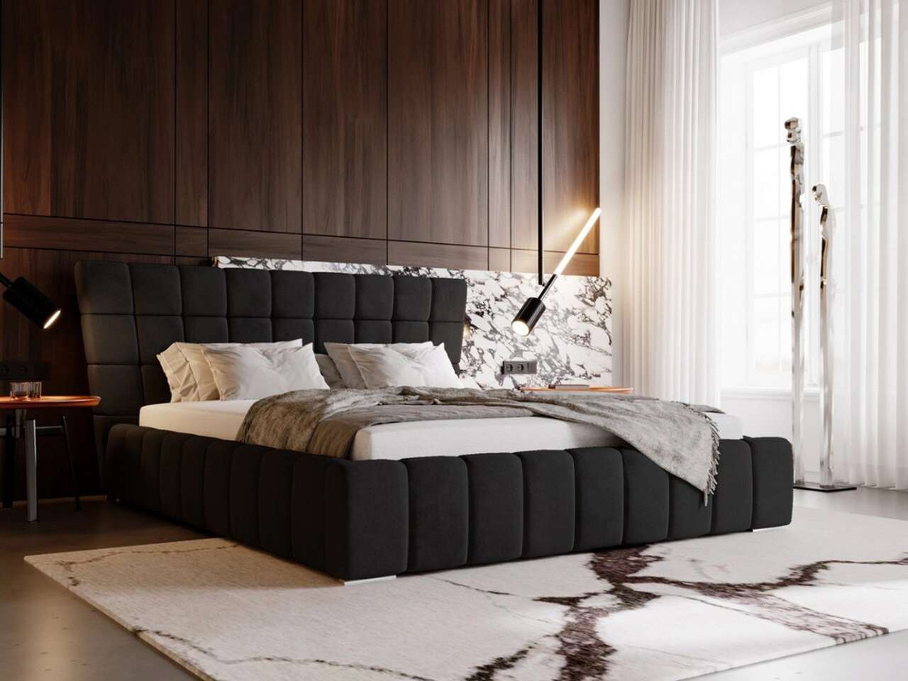 Łóżko tapicerowane z pojemnikiem i stelażem 120x200 cm Paris Czarne