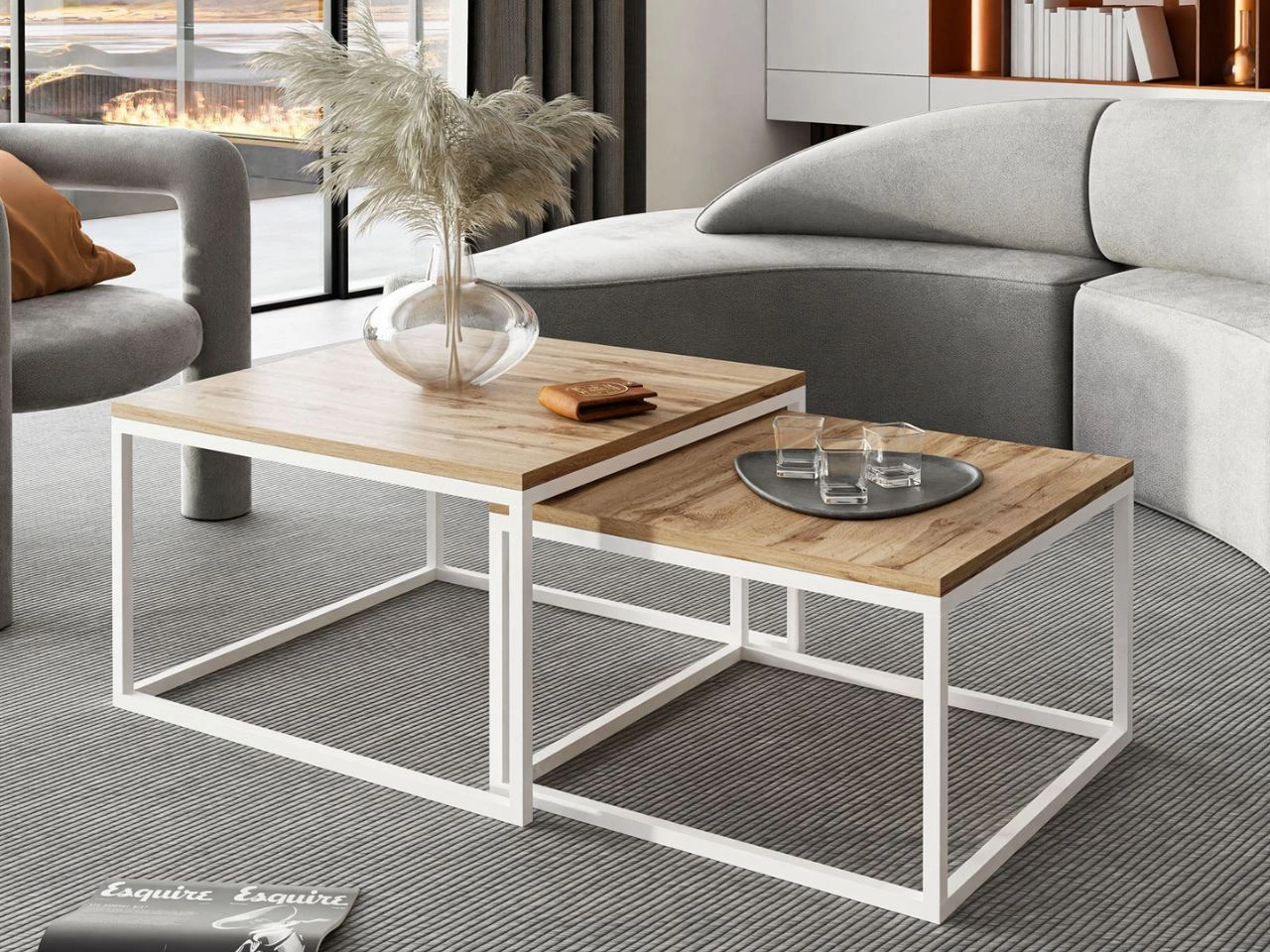 Stolik kawowy na białym stelażu Asumi Dąb Wotan 36x42