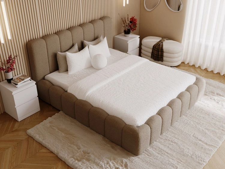 Łóżko tapicerowane z pojemnikiem i stelażem 200x200 Smile Brązowe