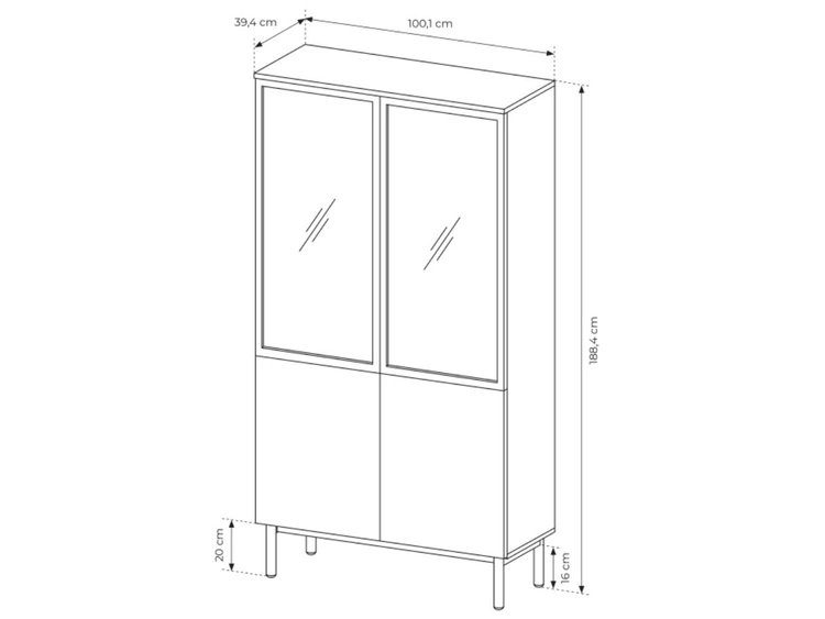 Wysoka witryna stojąca do salonu Loara Czarna, Dąb Evoke