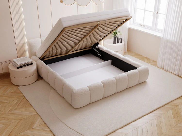 Łóżko tapicerowane z pojemnikiem i stelażem 120x200 Cloud Low beżowe