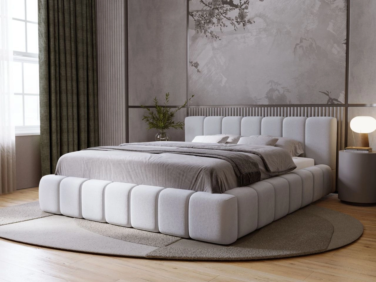 Łóżko tapicerowane z pojemnikiem i stelażem 160x200 Orio Szary