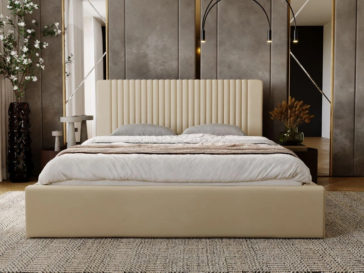 Łóżko tapicerowane z pojemnikiem i stelażem 180x200 Malmo Beżowe