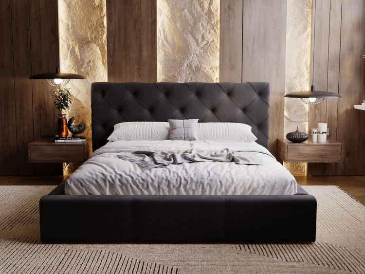 Łóżko tapicerowane z pojemnikiem i stelażem 140x200 Milano Antracytowe