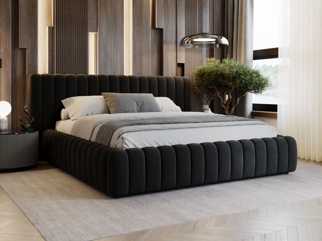 Łóżko tapicerowane z pojemnikiem i stelażem 120x200 Bliss Czarne