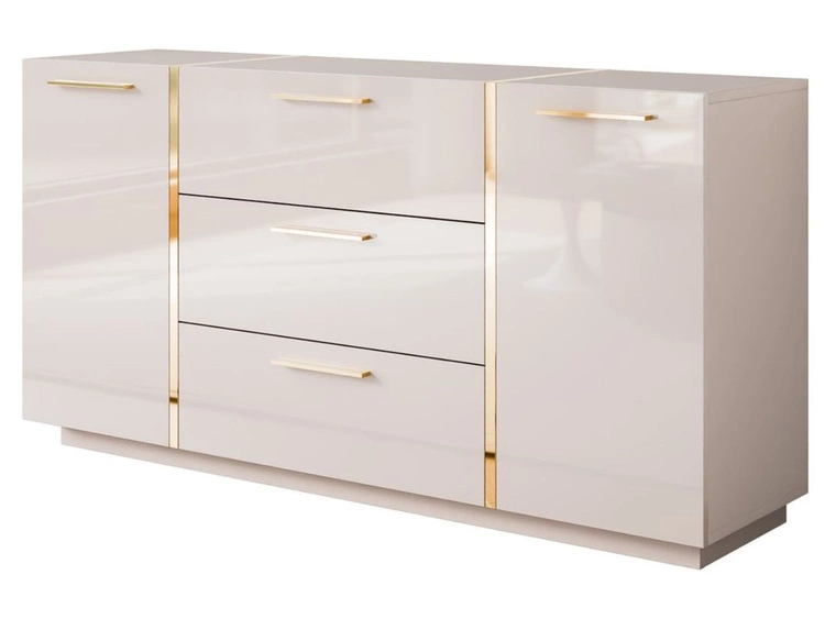 Dwudrzwiowa komoda 158 cm z trzema szufladami Lunelie kaszmir połysk